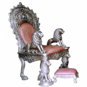 Wooden Teakwood White Metal Coated Handcarved Chair
